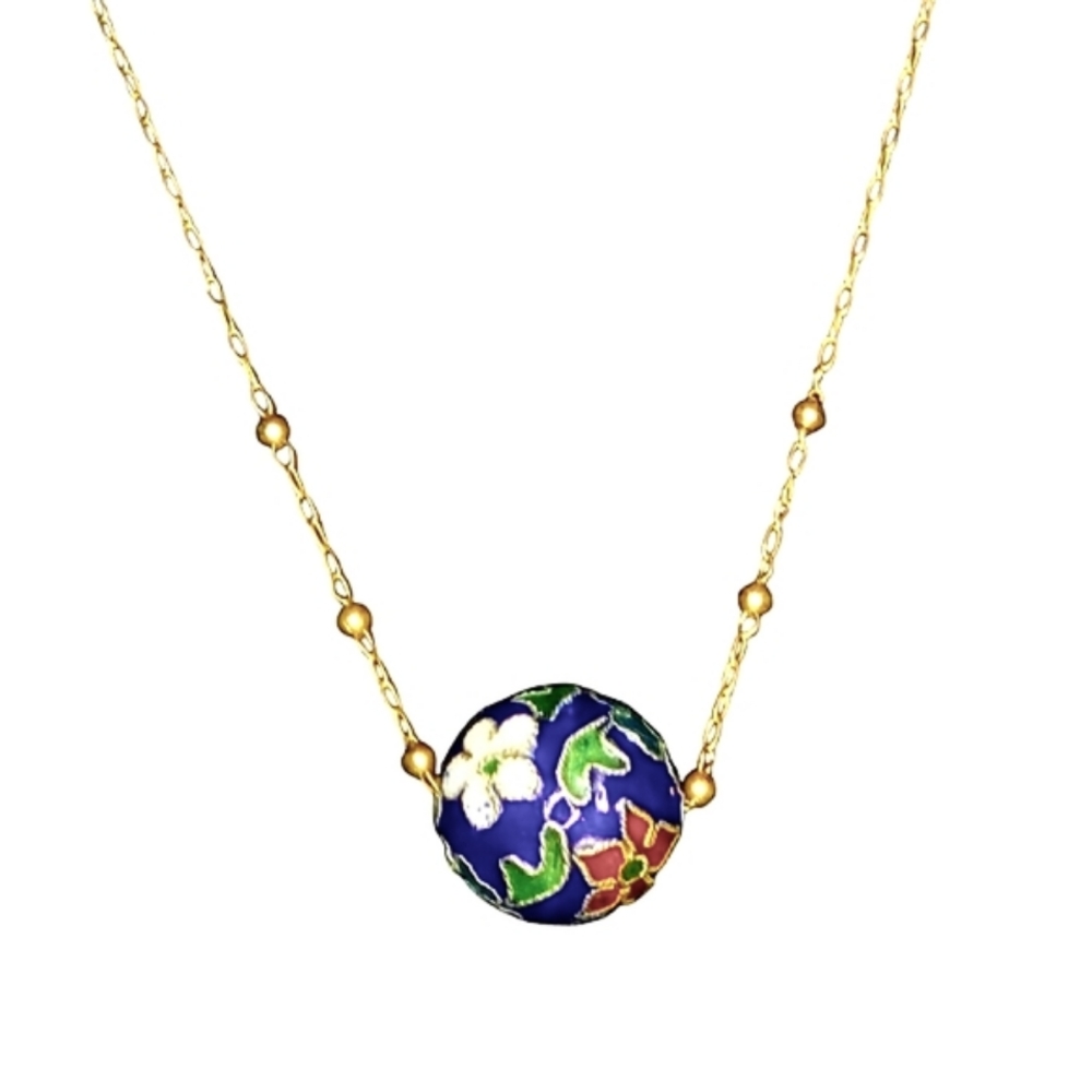 Vtg Cloisonne Bead Gold Filled Necklace